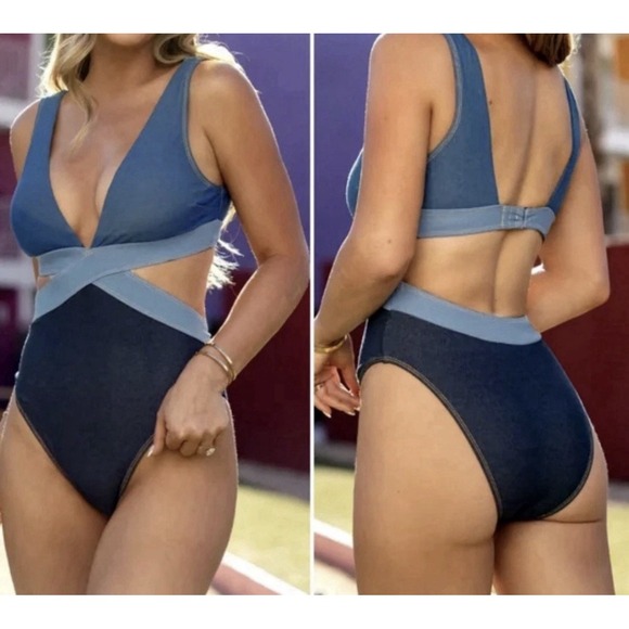 Cupshe Other - NWT Denim  Cupshe X Jojo Womens One Piece Swimsuit Size S